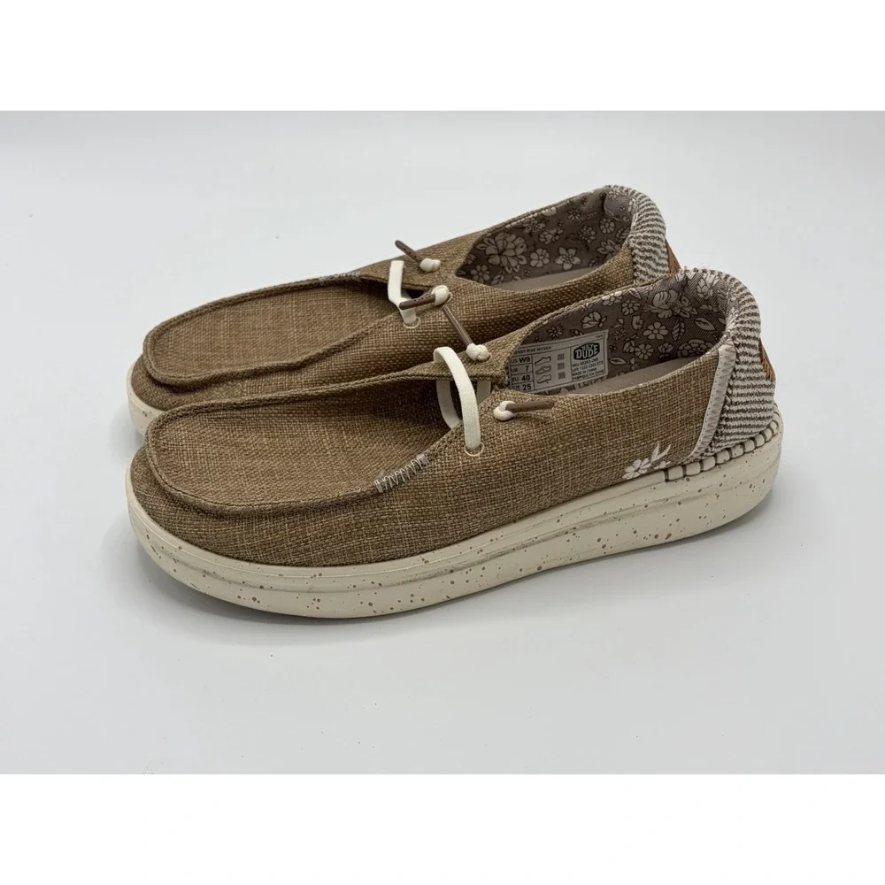 Hey Dude Wendy Rise Woven Tan Shoes Women's Size 9 Slip On Summer Shoes